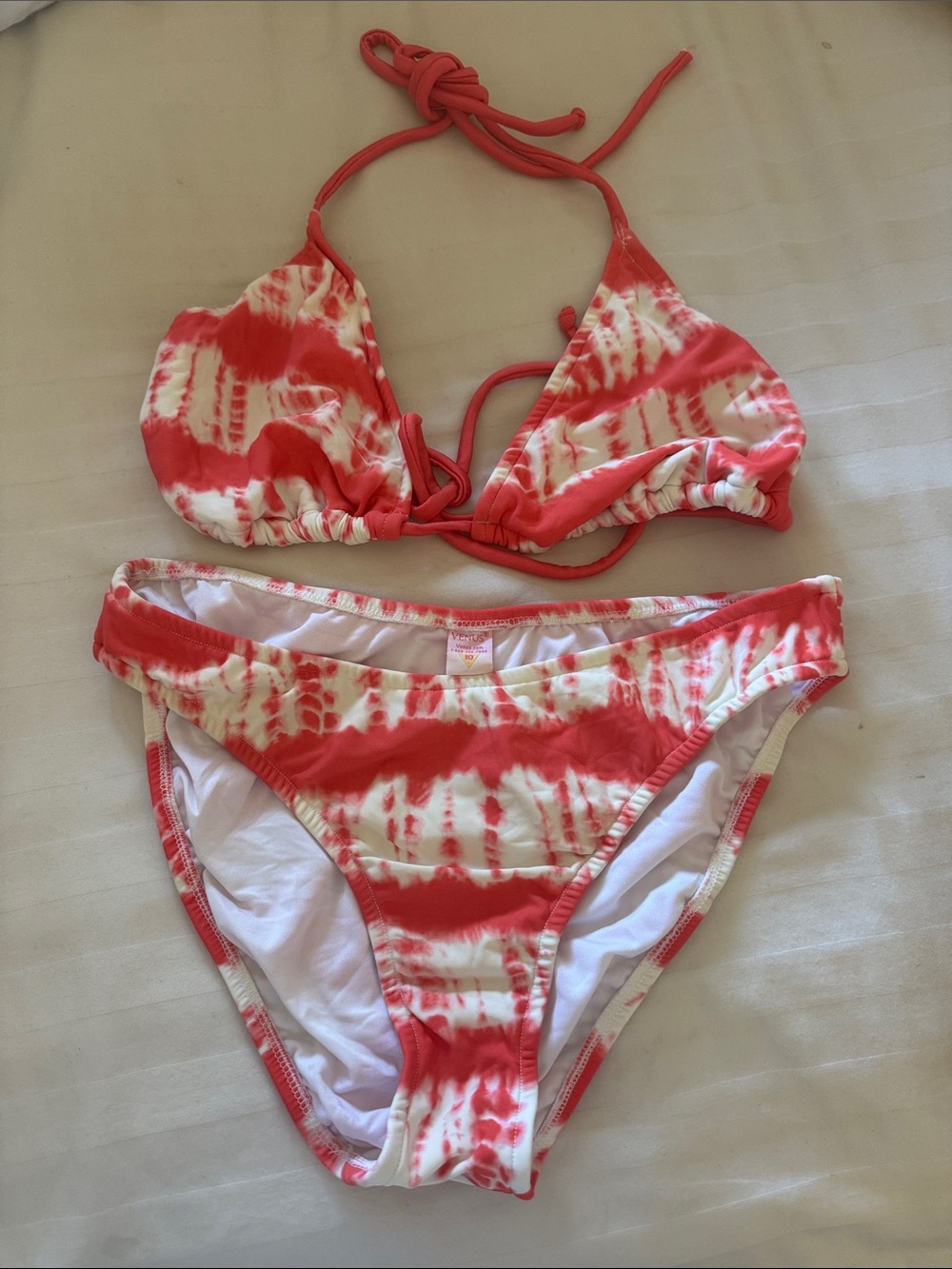 Venus Rose Pink and White Tie-Dye Bikini Set size D top size 10 bottom